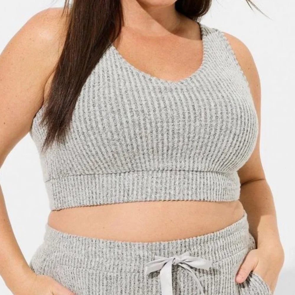 Torrid Gray, Pink, Black Super Soft Plush Waffle Crop Lounge Cami Bundle - Picture 10 of 13